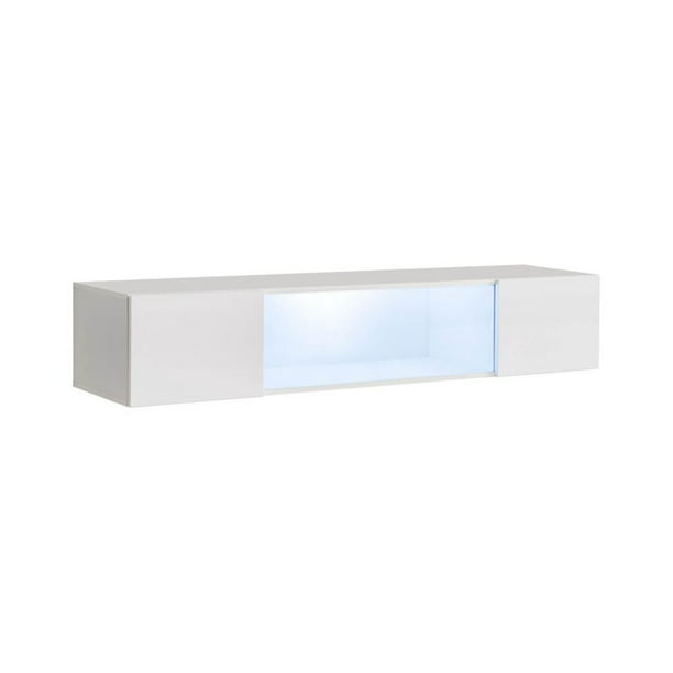 MEBLE FURNITURE & RUGS Fly Modular Wall Mounted Floating Hanging Media Cabinet Type-52 White 